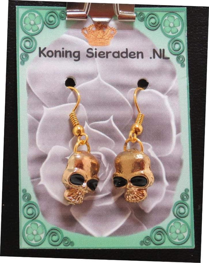 Skull /Doodshoofd oorbellen goudkleurig met emaile € 6,50, Sieraden, Tassen en Uiterlijk, Oorbellen, Nieuw, Hangers, Overige materialen