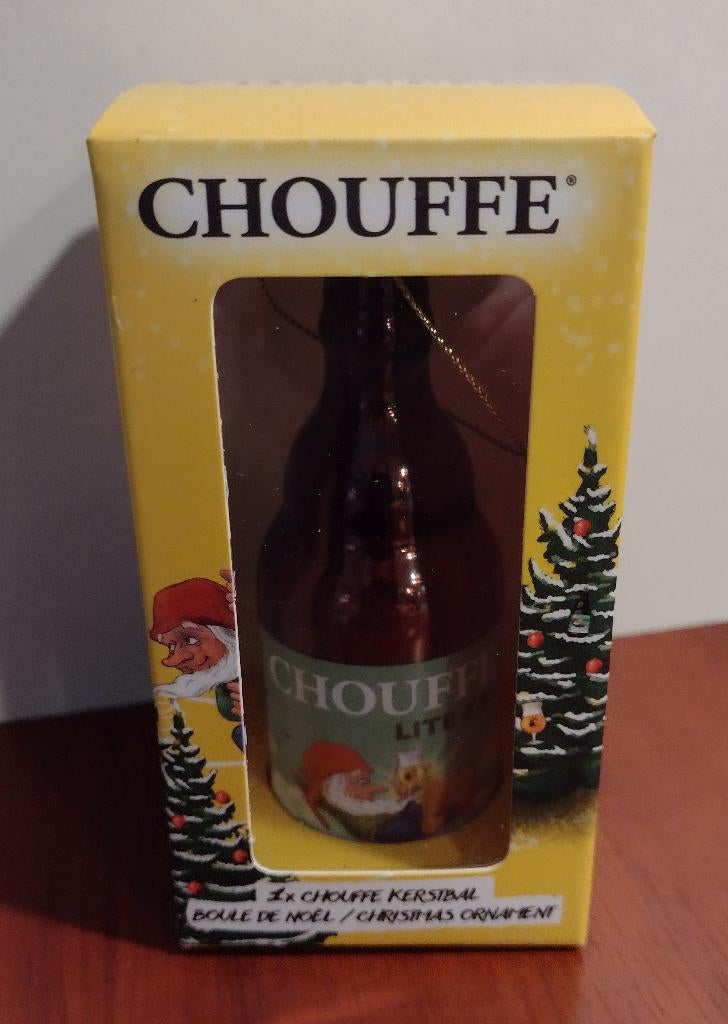 La Chouffe Glazen Kerstbal “Flesje”. (B1), Verzamelen, Biermerken, Nieuw, Overige typen, Overige merken, Ophalen of Verzenden