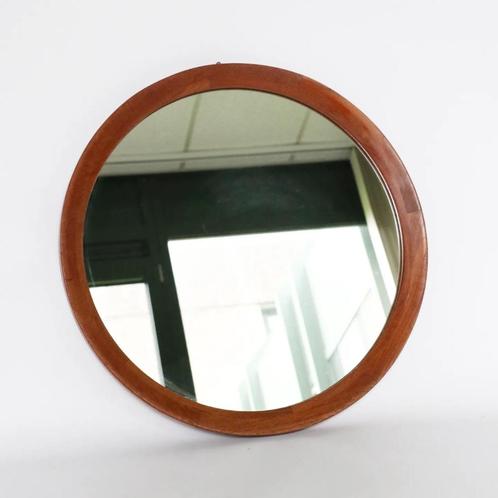 Vintage Deens design ronde spiegel teak frame, Huis en Inrichting, Woonaccessoires | Spiegels, Zo goed als nieuw, Minder dan 50 cm