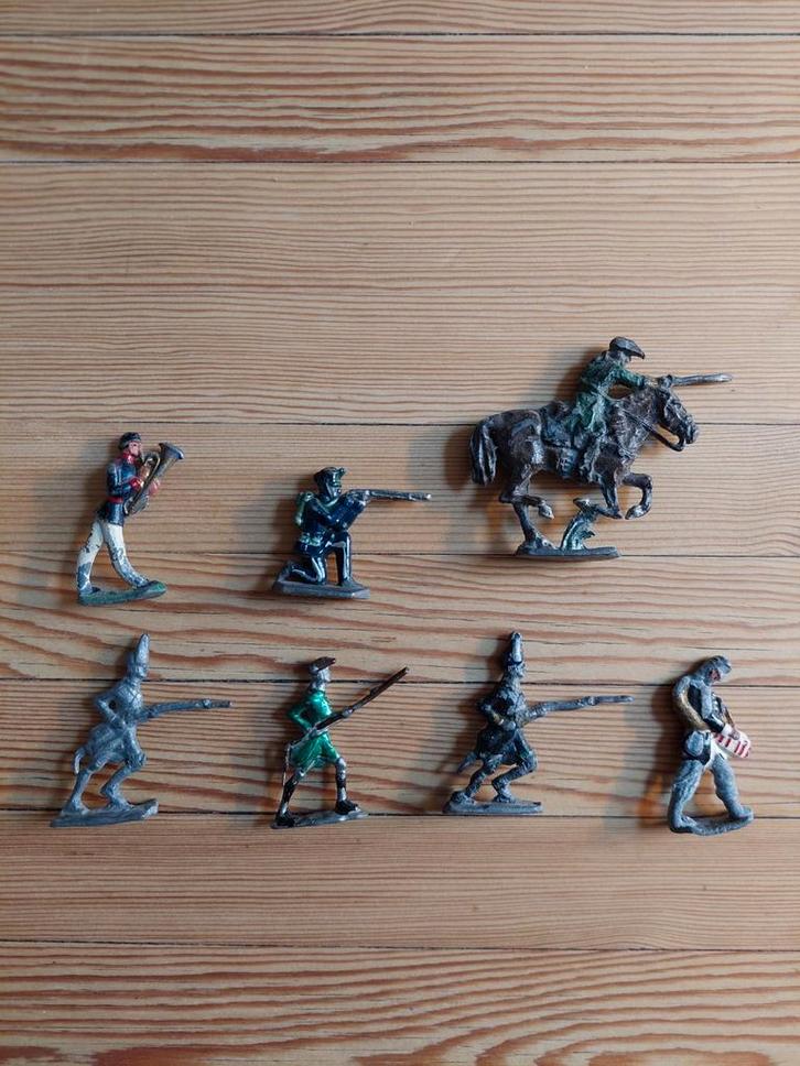 Tinnen soldaatjes, 7 stuks, 5-6 cm, Verzamelen, Speelgoed, Gebruikt, Ophalen of Verzenden