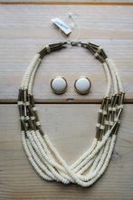 nieuw - 6 dubbele hals ketting - ercru met goudkl, Sieraden, Tassen en Uiterlijk, Ophalen of Verzenden, Nieuw, Zilver, Overige materialen