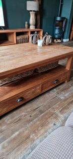 Teakhouten salontafel met 2 grote lades, Huis en Inrichting, Tafels | Salontafels, Ophalen, 100 tot 150 cm, 50 tot 100 cm, Zo goed als nieuw