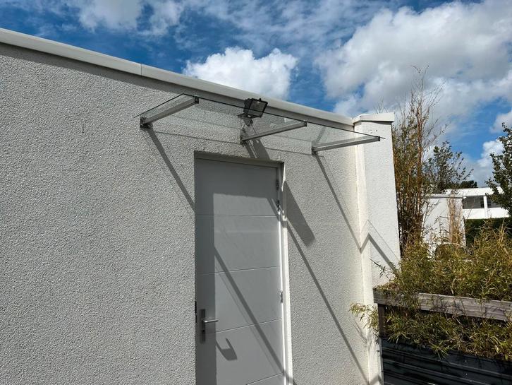 Deurluifel, luifel op maat gemaakt rvs+gehard/gelaagd glas., Doe-het-zelf en Verbouw, Deuren en Horren, Nieuw, Overige typen, Minder dan 200 cm