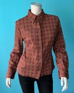 Vintage jaren 70 blouse bruin met print maat L, Maat 38/40 (M), Bruin, Verzenden, Vintage
