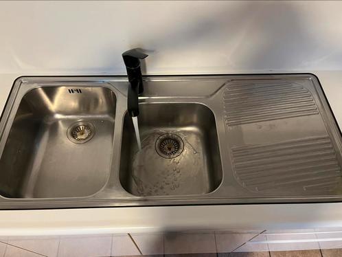 Dubbele wasbak met zwarte grohe kraan, Huis en Inrichting, Keuken | Keukenelementen, Zo goed als nieuw, Minder dan 100 cm, 50 tot 100 cm