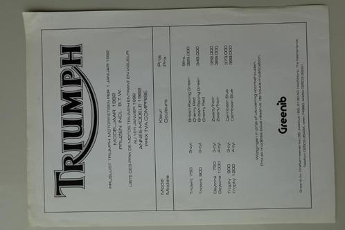 1992 Triumph prijslijst Trident 750 900 Daytona 750 1000 Tr, Motoren, Handleidingen en Instructieboekjes, Triumph, Ophalen of Verzenden