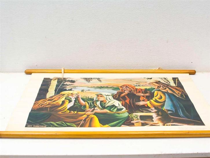 Bijbelplaat vintage Tobias landschap 91873, Verzamelen, Religie, Gebruikt, Ophalen of Verzenden