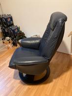 Lederen Draaifauteuil donkerblauw, Ophalen, Gebruikt, Leer, 75 tot 100 cm