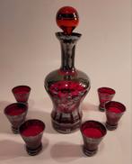 Venetiaanse karaf rood zilver glaasjes glaasje 6 glas Murano, Antiek en Kunst, Ophalen of Verzenden