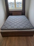 Queen Size Bed – Brown Wood Finish – With Storage, Huis en Inrichting, Slaapkamer | Bedden, Ophalen of Verzenden, Gebruikt, Tweepersoons
