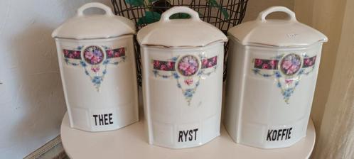 3 Voorraadpotten koffie - thee - rijst bloemenmotief, Antiek en Kunst, Antiek | Keukenbenodigdheden, Ophalen of Verzenden