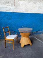 Vintage ronde eettafel glas John McGuire, Huis en Inrichting, Ophalen, 100 tot 150 cm, Rond, 50 tot 100 cm