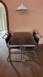Tacke chroom eettafel met 4 S33 replica stoelen, Huis en Inrichting, Tafels | Eettafels, Ophalen, Gebruikt, Glas, 50 tot 100 cm