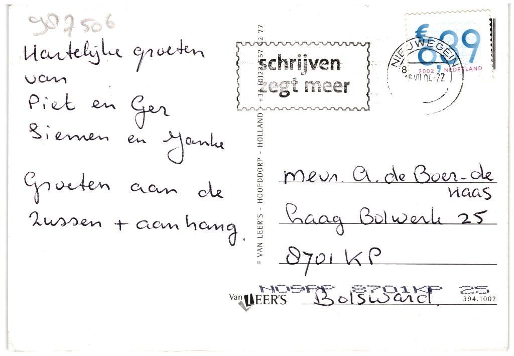987506 Hoevelaken 80+ Gld Gelopen met postzegel, Ophalen of Verzenden, 1980 tot heden, Gelopen, Noord-Brabant