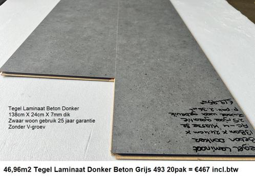 46,96m2 Tegel Laminaat Donker Beton Grijs 493 20pak = €467, Huis en Inrichting, Stoffering | Vloerbedekking, Nieuw, Laminaat, Grijs