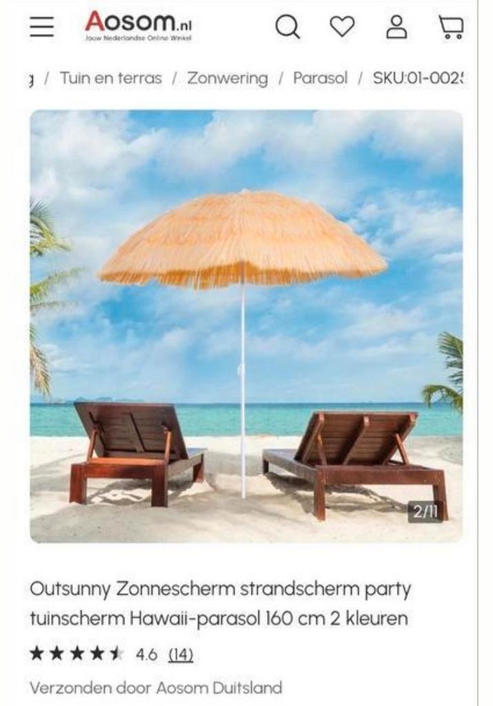 Hawaai Parasol nieuw, Tuin en Terras, Parasols, Nieuw, Parasolvoet, Minder dan 1 meter, Ophalen of Verzenden