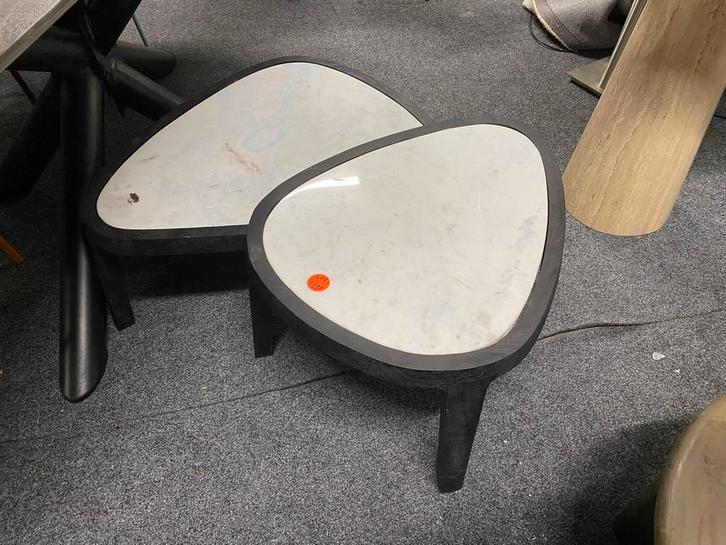 Tafelset Wit echt Marmer Zwart Mangohout - B Keuze, Huis en Inrichting, Tafels | Bijzettafels, Nieuw, Overige vormen, Minder dan 45 cm