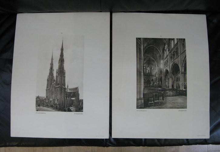 2 etsen Pierre Cuypers Sint-Catharinakerk Eindhoven (1917), Antiek en Kunst, Kunst | Etsen en Gravures, Ophalen of Verzenden
