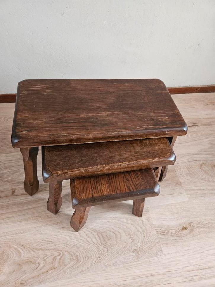Eikenhouten Bijzettafeltjes Set, Huis en Inrichting, Tafels | Bijzettafels, Gebruikt, Rechthoekig, Minder dan 45 cm, Minder dan 55 cm