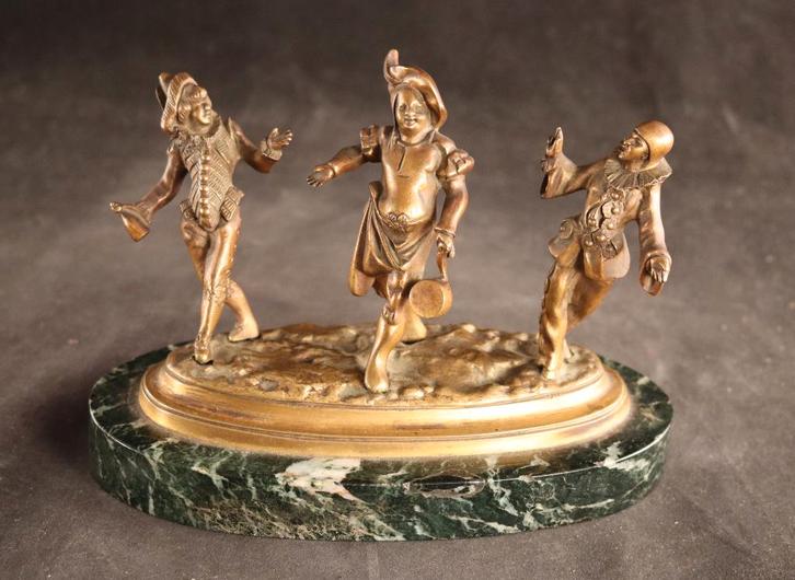 Antiek bronzen commedia dell'arte sculptuur, Antiek en Kunst, Kunst | Beelden en Houtsnijwerken, Ophalen of Verzenden