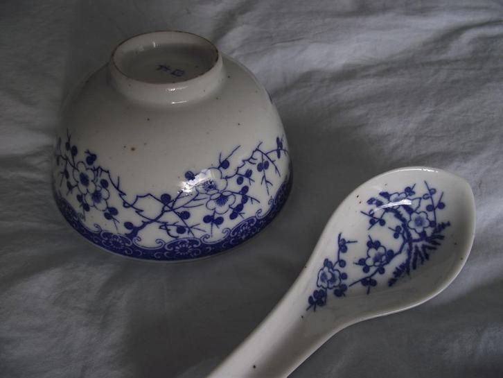 6 vintage porselein rijstlepel kersenbloesem 14,5cm Japan ps, Antiek en Kunst, Antiek | Bestek, Ophalen of Verzenden