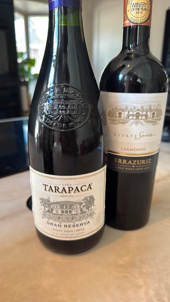 Chili , Errazuriz carmenere en Tarapacác Gran Reserva p.noir, Verzamelen, Wijnen, Zo goed als nieuw, Rode wijn, Ophalen of Verzenden