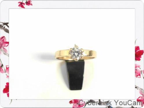16338-4 Gouden 14K Solitaire Ring, Sieraden, Tassen en Uiterlijk, Ringen, Zo goed als nieuw, Dame, 17 tot 18, Goud, Goud, Met edelsteen