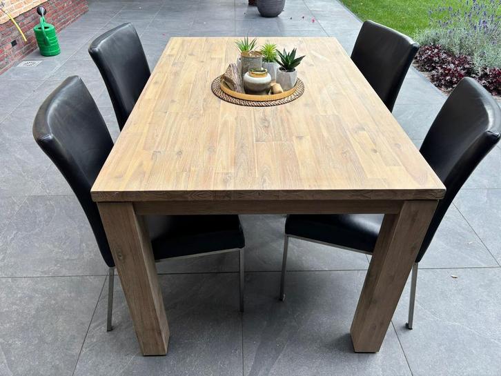 Eettafel inclusief 4 lederen stoelen, Huis en Inrichting, Complete eetkamers, Zo goed als nieuw, 4 tot 6 stoelen, Ophalen