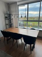 Notenhouten tafel met 6 velvet stoelen, Huis en Inrichting, Tafels | Eettafels, Ophalen, 200 cm of meer, 50 tot 100 cm, Zo goed als nieuw