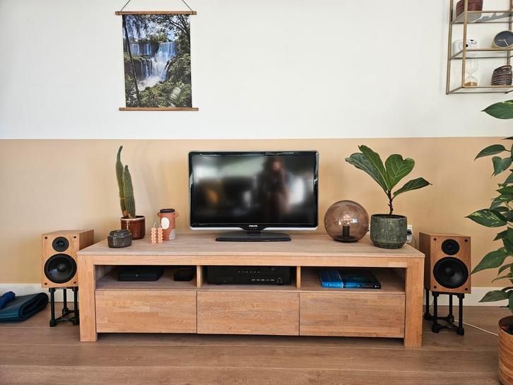 Tv meubel massief eiken, Huis en Inrichting, Kasten | Televisiemeubels, Gebruikt, Minder dan 100 cm, 25 tot 50 cm, Ophalen