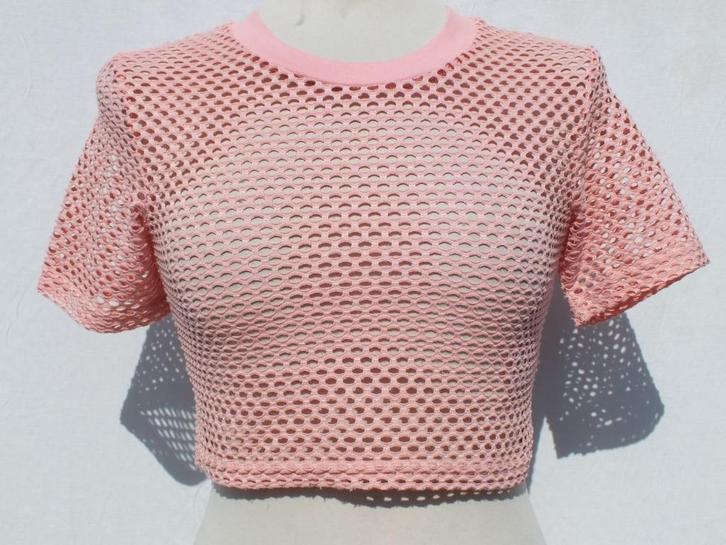 Gaaf gaas topje Mt 34. Merk TopShop, Kleding | Dames, T-shirts, Zo goed als nieuw, Maat 34 (XS) of kleiner, Roze, Korte mouw, Ophalen of Verzenden