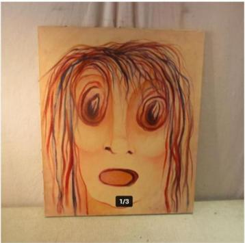 Mooi Geschilderd Werk 'Ogen en Mond wijd open' - R Toelen beschikbaar voor biedingen