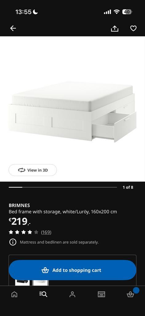 BRIMNES IKEA BED 160x200, Huis en Inrichting, Slaapkamer | Bedden, Tweepersoons, 160 cm, Hout, Wit, Ophalen