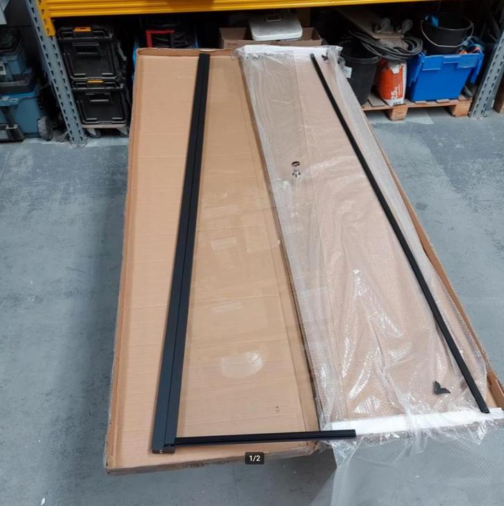 Scharnierende douchedeur 50 x 200 cm zwart met deurknop nr36, Huis en Inrichting, Woonaccessoires | Overige, Nieuw, Ophalen of Verzenden