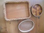 3 x dienblad riet met hout jaren '70, Verzamelen, Retro, Ophalen of Verzenden, Huis en Inrichting