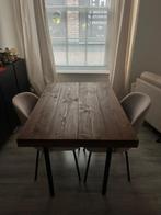 Eettafel met 2 Schagen - Walnoot blad, zwart onderstel, Ophalen of Verzenden