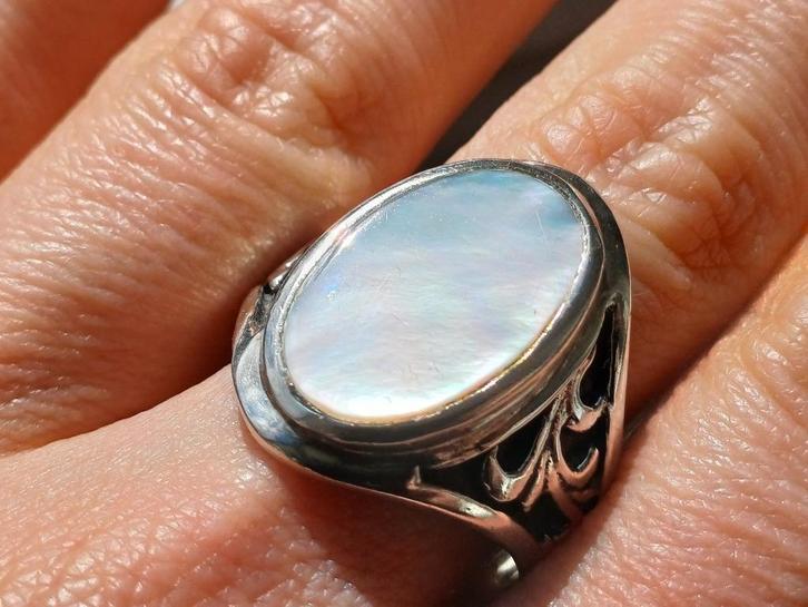 Vanoli 925 zilveren heren ring parelmoer maat 20,75, Sieraden, Tassen en Uiterlijk, Ringen, Nieuw, Heer, 20 of groter, Wit, Zilver