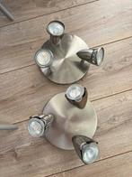 2x Zilveren Plafondlamp met 3 Spots, Ophalen of Verzenden, Gebruikt, Metaal