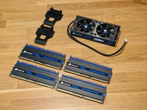 Retro set corsair dominator 16gb kit van 4 stuks + cooler, Computers en Software, RAM geheugen, Zo goed als nieuw, Desktop, 16 GB