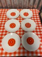 Vintage bordjes bloem set van 6 oranje, Gebruikt, Keramiek, Ophalen of Verzenden, Bord(en)