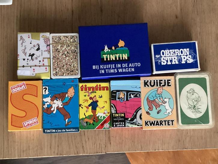 10 sets stripfiguren speelkaarten/kwartetspellen, Verzamelen, Stripfiguren, Gebruikt, Boek of Spel, Kuifje, Ophalen of Verzenden