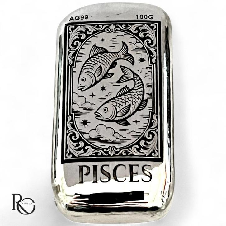 Vissen 100 gram zilverbaar (Mythische Sterrenbeelden Serie), Postzegels en Munten, Edelmetalen en Baren, Zilver, Ophalen of Verzenden