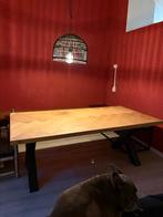 Eiken houten visgraat eettafel met zitbankjes, Huis en Inrichting, Ophalen, Eikenhout, 50 tot 100 cm, Zo goed als nieuw