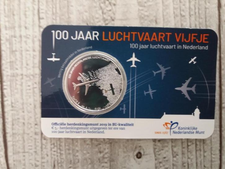 Coincard 100 jaar Luchtvaart Vijfje 2019 - BU, Postzegels en Munten, Munten | Nederland, Losse munt, Euro's, Koningin Beatrix