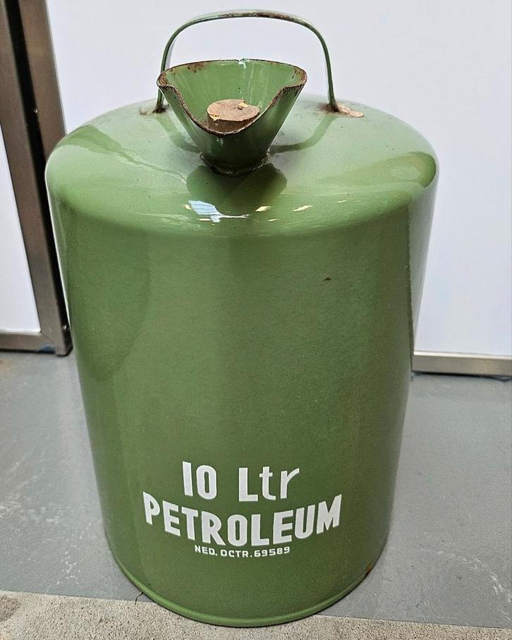 2x Vintage emaille reseda groen petroleum kan 2 en 10 liter, Antiek en Kunst, Antiek | Emaille, Ophalen of Verzenden