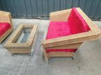 Hele nette tuin of lounge set rotan met salontafel en stoel, Ophalen, Gebruikt, Rotan, 3 zitplaatsen