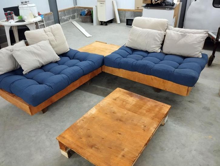 Palletbanken (Loungebanken) + tafel, Tuin en Terras, Tuinsets en Loungesets, Nieuw, Loungeset, Hout, Bank, Ophalen of Verzenden