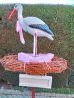 3d Ooievaar met blauwe of roze strik om nek op nest., Ophalen, Nieuw, Geboortebord