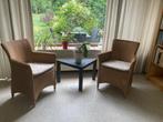 Rieten eetkamerstoelen (2) met losse kussens, Huis en Inrichting, Stoelen, Ophalen, Gebruikt, Twee, Overige kleuren