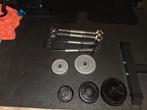 Halterset (dumbbells) met gewichten, Sport en Fitness, Fitnessmaterialen, Ophalen, Gebruikt, Benen, Halterset